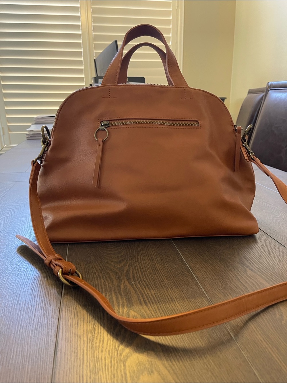 Classic Tan Faux Leather Satchel Tote - Women Bags